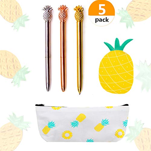 40 Of The Best Pineapple Gifts JeVenis Set of 5 Pineapple Pens Ballpoint Pens with Pineapple Pencil Pouch Bags Ins Style Pineapple Notes Stickers for Office School Gift