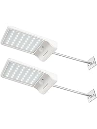 BuenaVo Outdoor Solar Light 36 LEDs 450LM Motion Sensor Flood Light With Aluminum Mounting Pole, Waterproof Night Security Lighting Fit for Garden, Path, Patio, Front Door, Pack of 2 (White)