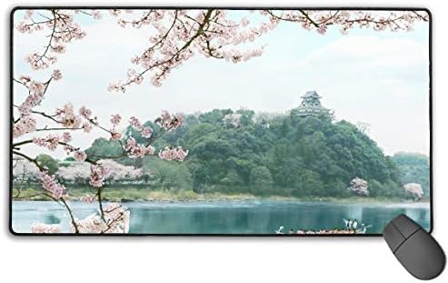 Gameiiak River Scenery With Cherry Blossoms And Boat. Gaming Mouse Mat Extended & Extra Large Mouse Pad