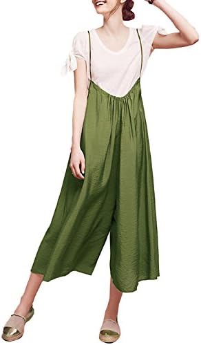 Richlulu Womens Loose Shirring Wide Leg Overall Suspender Pants Trousers(S,Army Green)