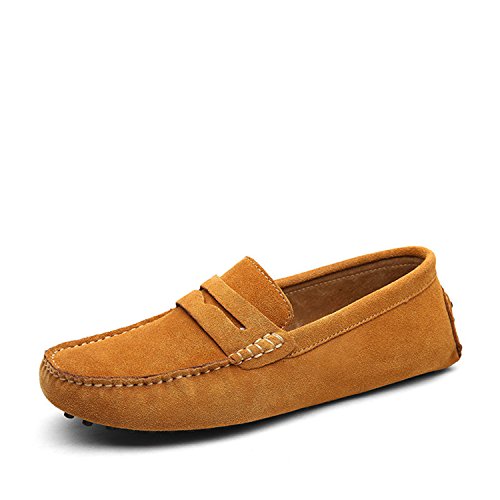 Pajamasea Summer Style Soft Moccasins Men Loafers Genuine Leather Shoes Men Flats Gommino Driving Shoes Ligth Brown 6.5