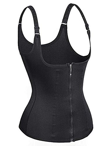 TINGLU Waist Trainer Corset for Women Weight Loss, Adjustable Straps Neoprene Waist Cincher with 3 Rows of Hooks and Zipper for Double Tummy Tontrolï¼ˆBlack2ï¼ŒS