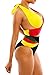 Pink Queen® Women's High Waist Criss Cross No Support Bikini Set Swimsuit (L, A-Yellow+Red)