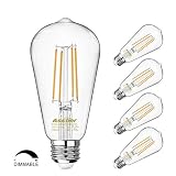 Dimmable Vintage LED Edison Bulbs 60 Watt Equivalent, Eye Protection Led Bulb with 95+ CRI, Warm White 2700K, ST58 Antique LED Filament Bulbs, E26 Medium Base, Pack of 4