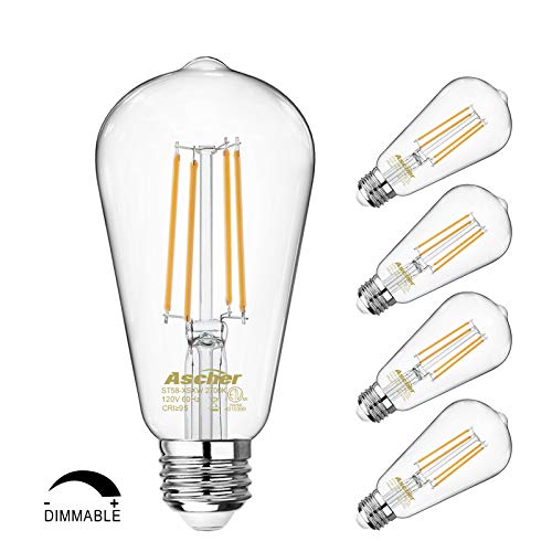Dimmable Vintage LED Edison Bulbs 60 Watt Equivalent, Eye Protection Led Bulb with 95+ CRI, Warm White 2700K, ST58 Antique LED Filament Bulbs, E26 Medium Base, Pack of 4