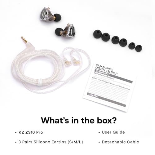 Linsoul KZ ZS10 Pro,5-Core 4BA+1DD In-Ear Headphones,HiFi Wired Earphones,Gaming Earphones,IEM Hybrids,Detachable 2Pin Recessed Cable (Dazzling Yellow, with Mic)
