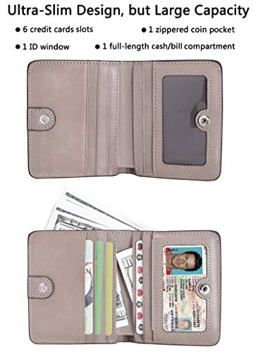 AINIMOER Small Leather Wallet for Women, Ladies Credit Card Holder RFID Blocking Women's Mini Bifold Pocket Purse, Vintage Gray