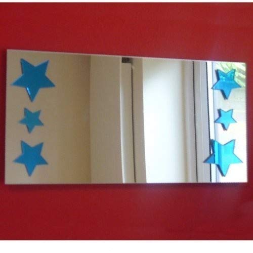 Rectangle Mirror 40cm x 30cm with 4 x 4cm Blue Stars and 2 x 2cm Blue Stars