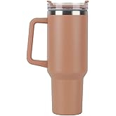FAMKX 40oz Insulated Travel Mug Tumbler With Handle and Straw,Stainless Steel Double Wall Vacuum Cup Keep Drink Cold and Hot (Caramel)
