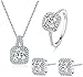 925 Silver Necklace Pendant Halo Cushion Cut Ring Size 8 Bridal Engagement Jewelry Set For Women Gift