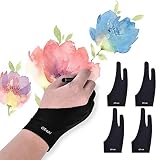 OTraki Two Finger Artist Glove 4 Pack Anti Smudges Graphic Drawing Gloves for Tablet Pad Monitor Painting Paper Sketching, Universal for Left and Right Hand - 3.54 x 8.86 inch (Color: Black, Tamaño: L)
