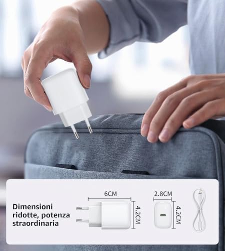 Caricatore USB C 25W con Cavo, Caricabatterie Type-C, Presa USB C Compatibile con i-Phone 17/17 Air/17 Pro Max‌/16/15/14/13/12/Plus, i-Pad, Samsung Galaxy S25/S24/S23/S22/Note20(2 Pezzi+cavo)