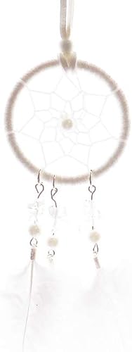 Amazon Comodo Viento ドリームキャッチャー 車 カー用品 ルームミラー アクセサリー 飾り 羽 丸 円 パール アクアマリン クリスタル ホワイト パール ジュエリー小物 ケア用品 通販