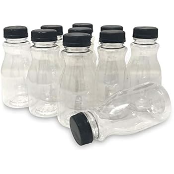 CSBD 8oz Plastic Juice Bottles with Tamper Evident Lids, 10 Pack, Food Grade Safe PET with No BPA, Apple, Kombucha, Tea, Cold Brew or Milk Bulk Containers, Reusable