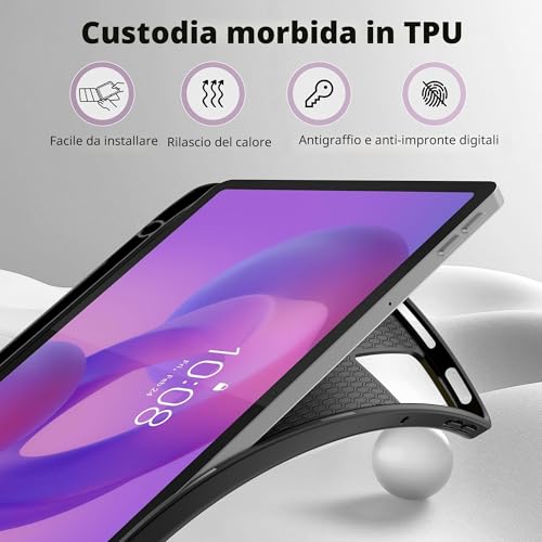 EasyAcc Custodia Cover Compatibile con Lenovo Idea Tab 11 Pollici Tablet 2025 con portapenne TB-336ZU TB-336FU, Ultra Sottile con Funzione Stand Slim PU Pelle Protettiva (Nero)