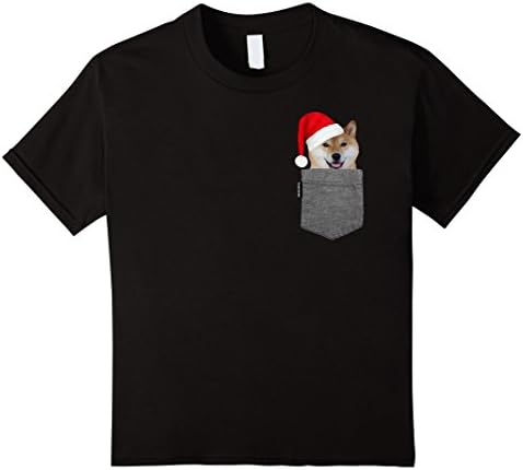 Kids Dog in Your Pocket Tshirt Shiba Inu Shirt Doge Tee Santa Hat 4 Black