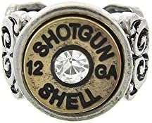 Antiqued Bullet Ring with Crystal Detail [stamped "SHOTGUN 12 GA SHELL"]