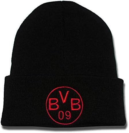 JRICK Borussia Dortmund BVB 09 Logo Beanie Fashion Unisex Embroidery Beanies Skullies Knitted Hats Skull Caps - Black/Red