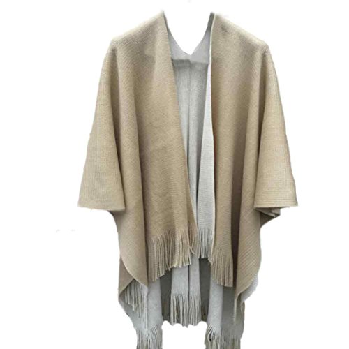 Salute Women Winter Knitted Cashmere Poncho Capes Shawl Cardigans Sweater Coat (Off-White)
