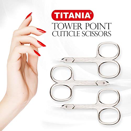 Titania Germany Cuticle Scissors - Premium Quality Tower Point Curved Cuticle Trimmer - For Cutting Dry Skin & Callus For Fingernail & Toenail Grooming