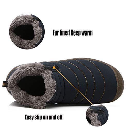 JACKSHIBO Snow Winter Boots for Women Men Waterproof Fur Lined Boots Outdoor Slip on Boots Blue High Top 10 Women/9.5 Men