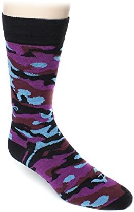 TunnelBeat Camo Patterned Mens Stylish Dress Socks Design By New York Street Graffiti Artist Erni Vales (Black-Purple / Camo)