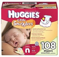 Huggies Little Snugglers Diapers, Newborn (Up to 10 lbs.), 108 ct