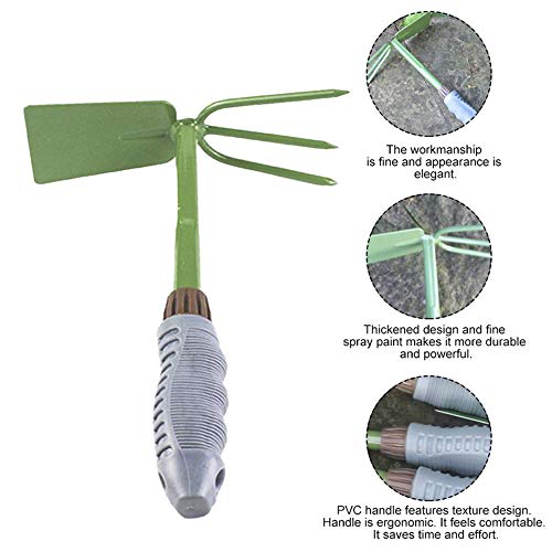 KEJIH Five-Piece Gardening Tools Set Potted Flower - Including Double Use Hoe 3 prongs,9-Teeth Leaf rake, 5-Teeth rake,Cultivator/Weeder,Trowel/Shovel with High Carbon Steel and Soft PVC Handle Grip