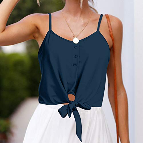 YKARITIANNA Women's Summer Casual Solid Sleeveless Design Buttons Shirt Tank Top Blouse Navy