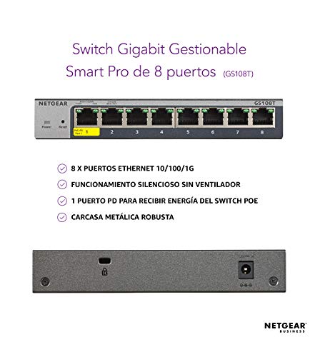 Netgear-GS108T-Switch-de-red-Gigabit-Ethernet-Smart-Pro-con-8-puertos-con-gestion-en-la-nube