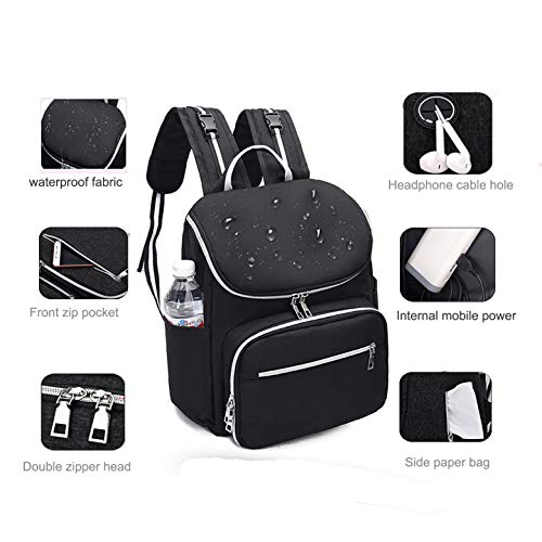Baby Nappy Bag Backpack Diaper Bags Large Capacity Travel Maternity Bag,Stroller Organizer Straps Attached,with USB Port,Waterproof (Black)