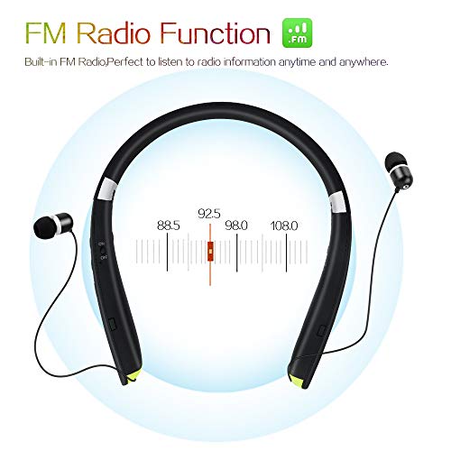 Toughsty Retractable Wireless Stereo Bluetooth Neckband Earbuds for Running Sports MP3 Music Player Earphone with FM Radio and Mic (MT-HSET011)