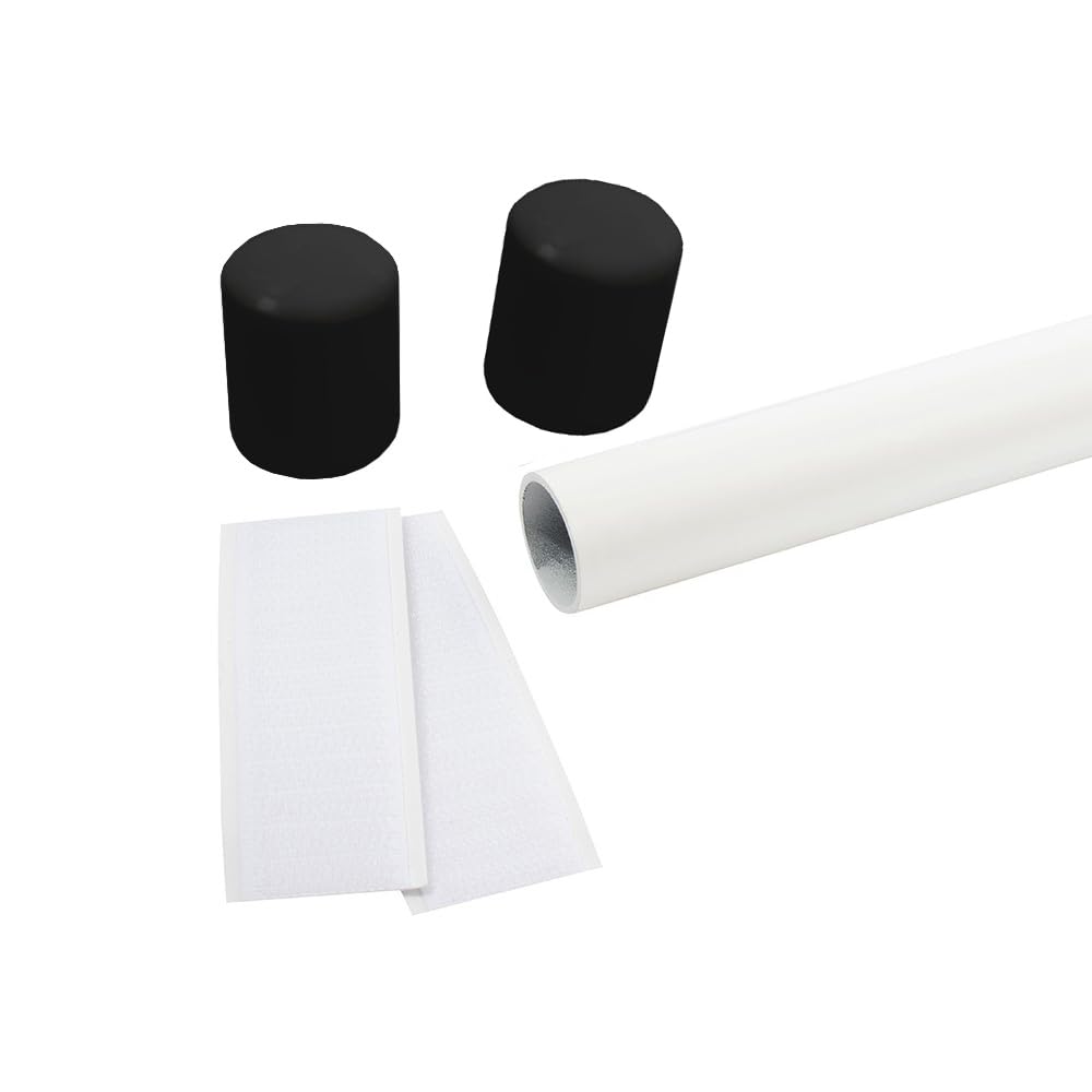 Photo 1 of ** MISSING CAP ON ONE SIDE** White Aluminum Color Guard Flag Pole 6 Ft Set with Plastic Black End Cap Tips and Fastener Strips for Color Guard Silk Flags, Standard Lightweight Practice Pole