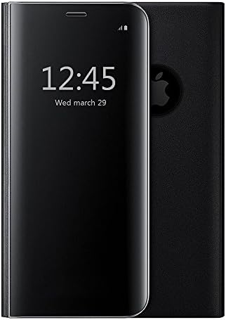 iPhone 6 6S Mirror Plating Flip Case,Shockproof Stand Slim Mirror Clear View Protective Flip Case Cover For Apple iPhone 6 6S (Black)