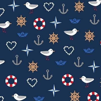 Nautical Fabrics - Nautical Seagulls Blue - STOF40 - by 0.5 Metre - by Stof Fabrics - 100% Cotton (Nautical Seagulls Blue STOF40)