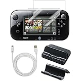PEGLY Usb Charger Kit with Stand for Nintendo Wii U Gamepad 5-in-1 Bundle Gamepad With Cradle, Charger Screen Protector and Usb Charger 10 ft