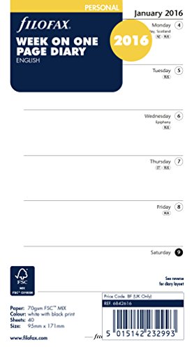 Filofax 2016 Week Per Page Format English Personal Diary