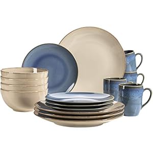 MÄSER 931872 Serie Ossia, serviesset voor 4 personen in mediterrane vintage-look, 16-delig combiservies in blauw en…