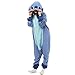 URRCFIO Adult Blue Alien Animal Onesie Costume, Soft Plush Hooded Pajamas for Halloween Cosplay, Party, Lounge and Sleepwear Blue Medium