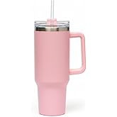 THIRSTEE 40 Oz Tumbler With Handle And Straw Insulated Stainless Steel Cup 100% Leakproof Mug For Hot And Cold Drinks Water Bottle Use For Travel, Office Coffee Mug, Gym - Pastel Pink