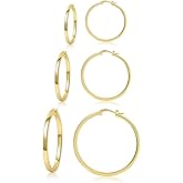 PABBEU Sterling Silver Hoop Earrings, 3 Pair Lightweight Small & Medium Silver Hoop Earrings, Hypoallergenic 20mm & 30mm