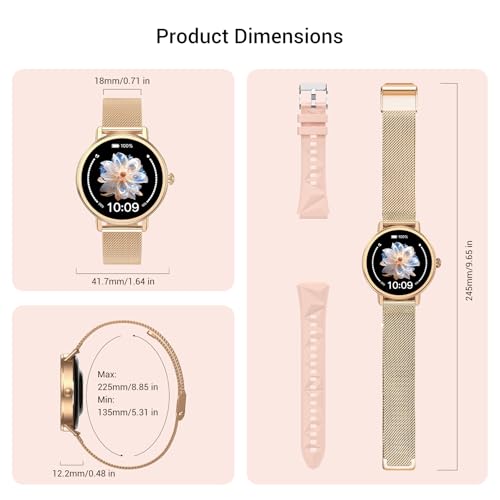 Blackview Smartwatch Damen, 1,26 Zoll Runde Fitnessuhr mit Pulsmesser, Schlafmonitor, SpO2, Schrittzähler & Aktivitätstracker, IP67 Armbanduhr, Uhr für Sport, Arbeit & Alltag, Android & iOS, Gold