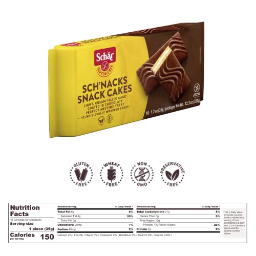 Schar SCH'NACKS Snack Cakes Certified Gluten Free No GMO's, Wheat