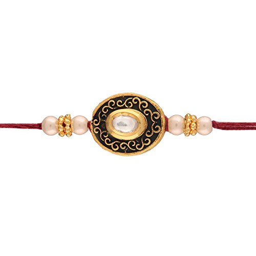i jewels gold plated kundan and pearl rakhi for boys/men (r609)