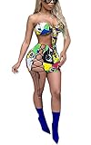 Aleng Women's Sexy Two Piece Outfit Clubwear Front Bowknot Tie Crop Top and Lace up Bodycon Mini Skirt Party Dress