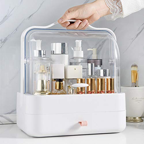 Gotian Dust-Proof Desktop Drawer Dresser Rack Portable Cosmetic Storage Box, Transparent Portable Cosmetic Case, Dressing Table, Skin Care Finishing Rack, Single Layer (pink)