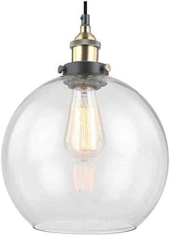 Modern Globe Glass Shade Ceiling Light with A Vintage Bronze Lamp Holder, A Beautiful Industrial Hanging Light Fixture, The Perfect Pendant Light for Bar Restaurant and Home Use, Diameter 25cm
