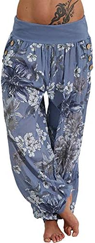 Wide Leg Lounge Pants Plus Size,Women Casual Loose Trousers Palazzo Yoga Pants (Blue, XL/Waist 27.6-30.7'')