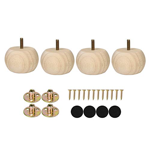 2 Inch Bun Feet for Furniture Unfinished Solid Hardwood Round Ottoman/Couch/Sofa Legs Set of 4