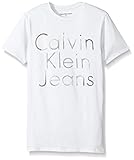 Calvin Klein Big Boys' Halftone Logo Crew Neck Short Sleeve, White, Large (14/16)